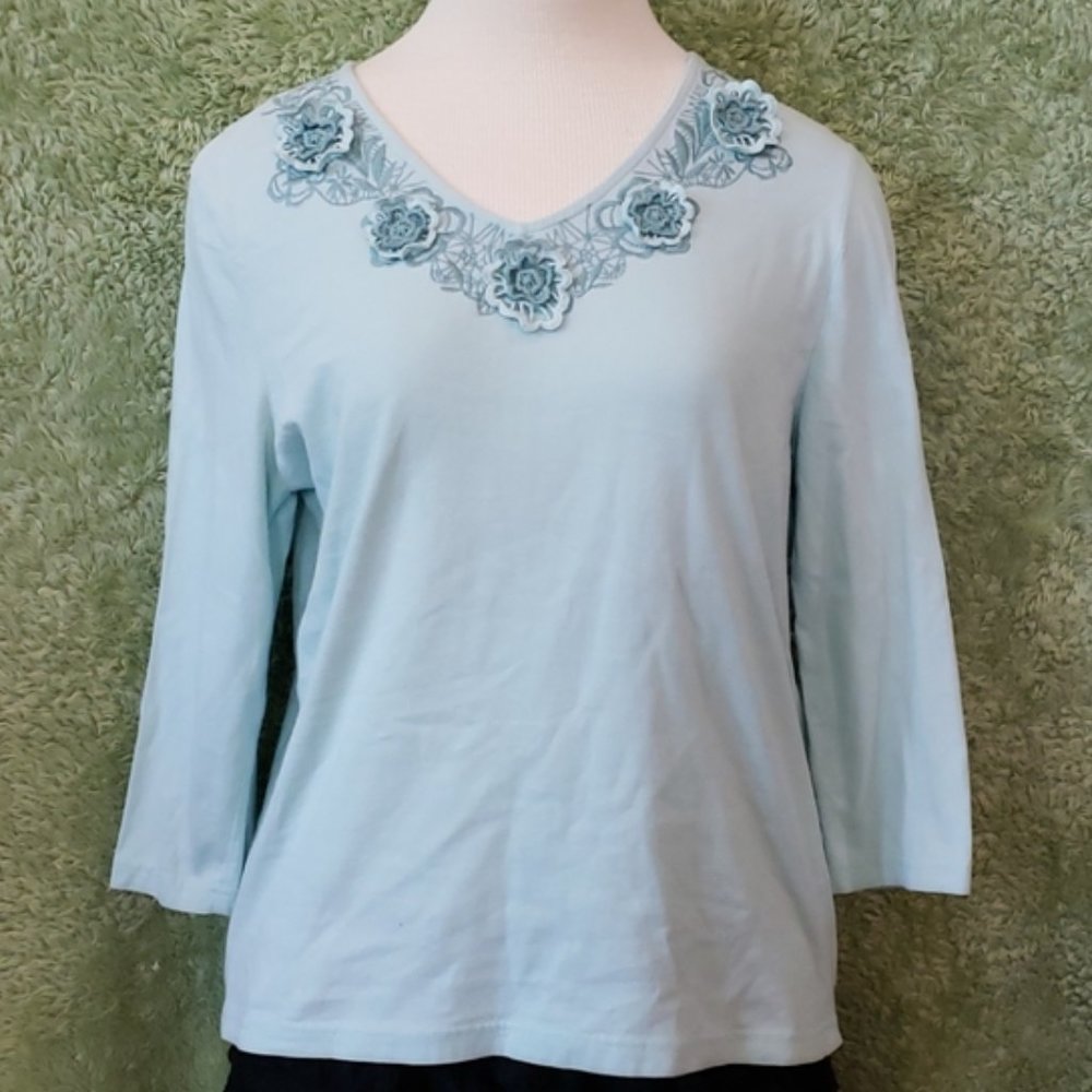 Krazy Kat Jersey Knit V-Neck 3-D Embroidered Tunic